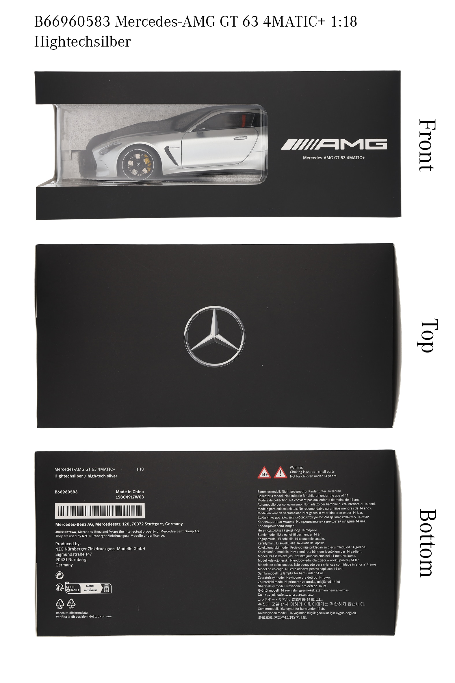 Mercedes-AMG GT 63, C192 - hightechsilver, NZG, 1:18