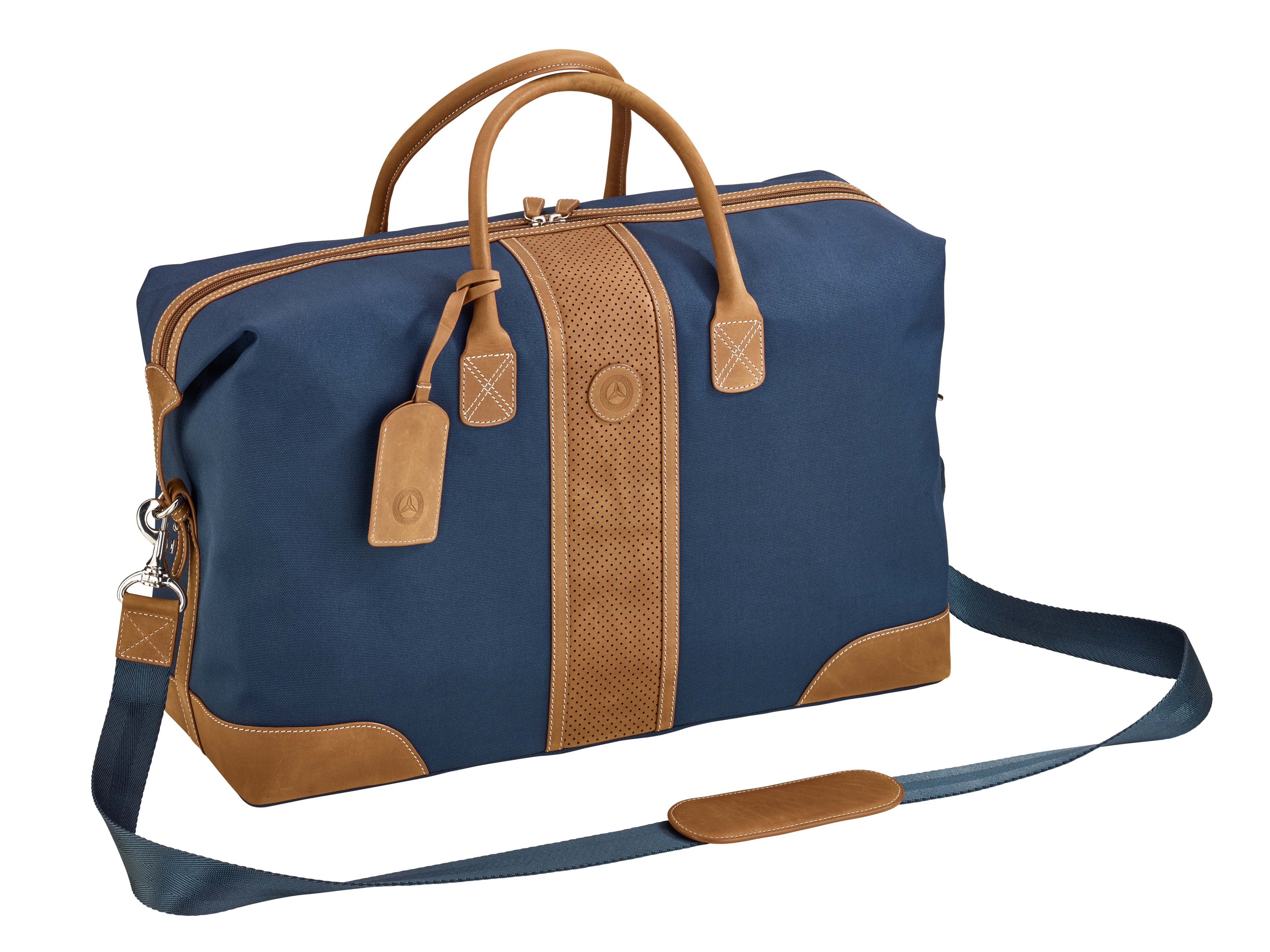 Weekendbag - blå / konjak, Polyester (återvunnen)