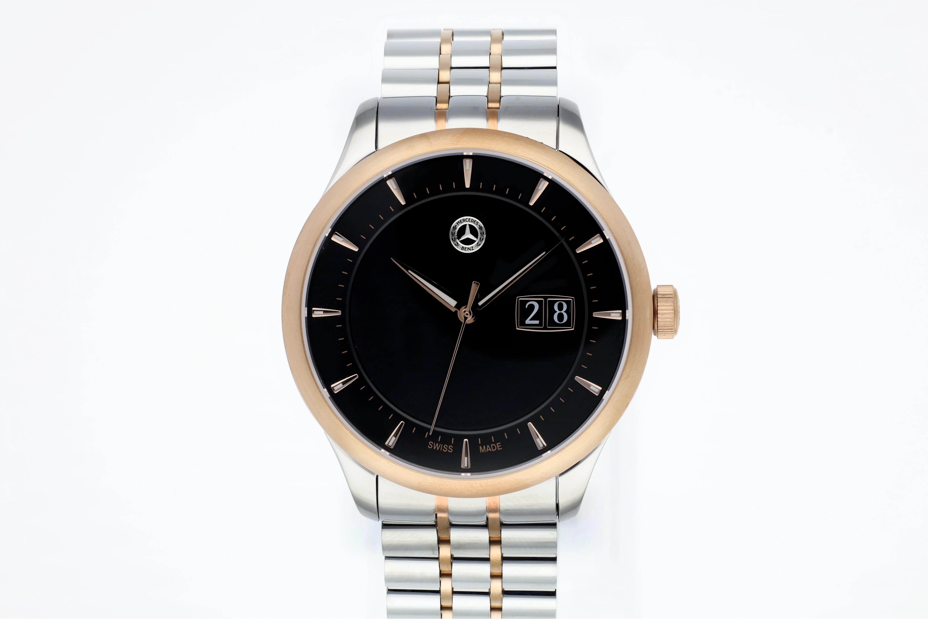 Armbandsur herr, Classic, Elegance - svart / silverfärg / roséguldfärgad, Rostfritt stål