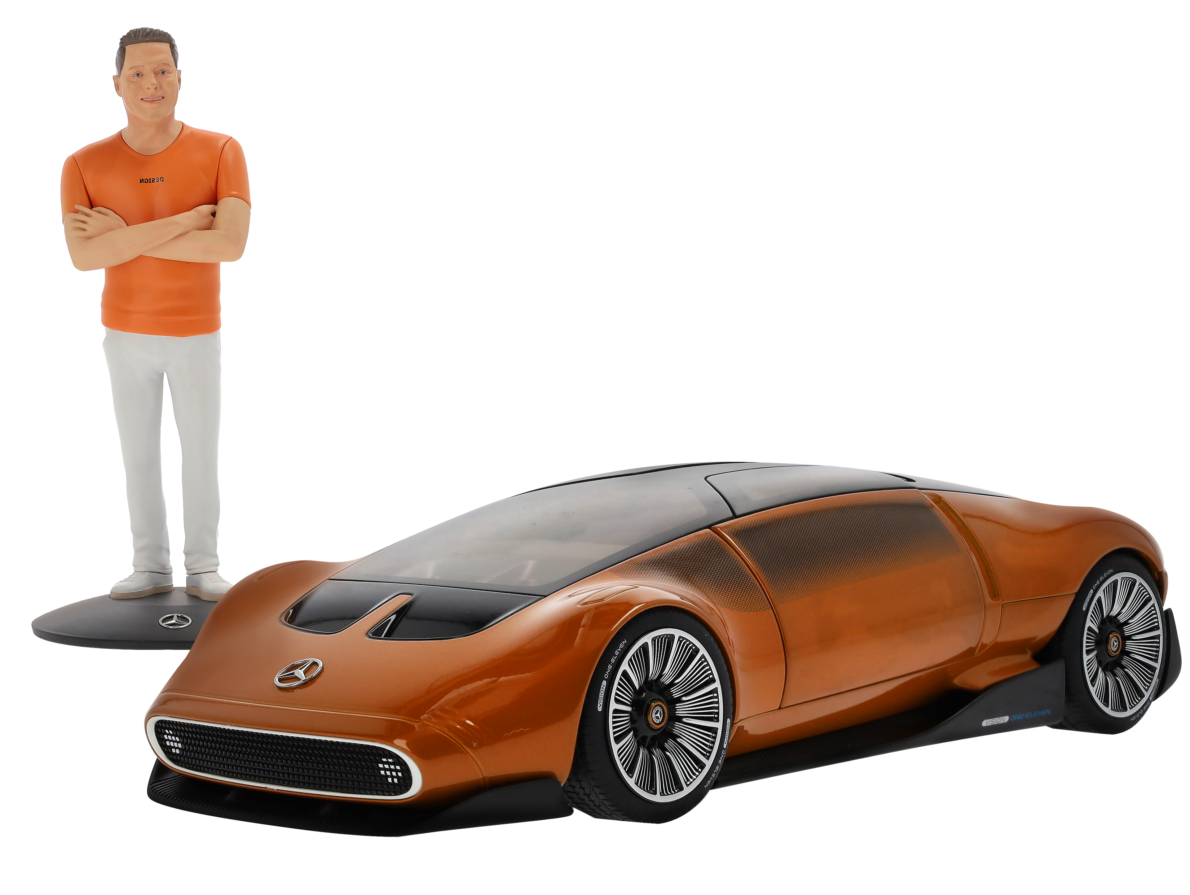 Vision One-Eleven Set med figur, Visningsbil - orange, NZG, 1:18