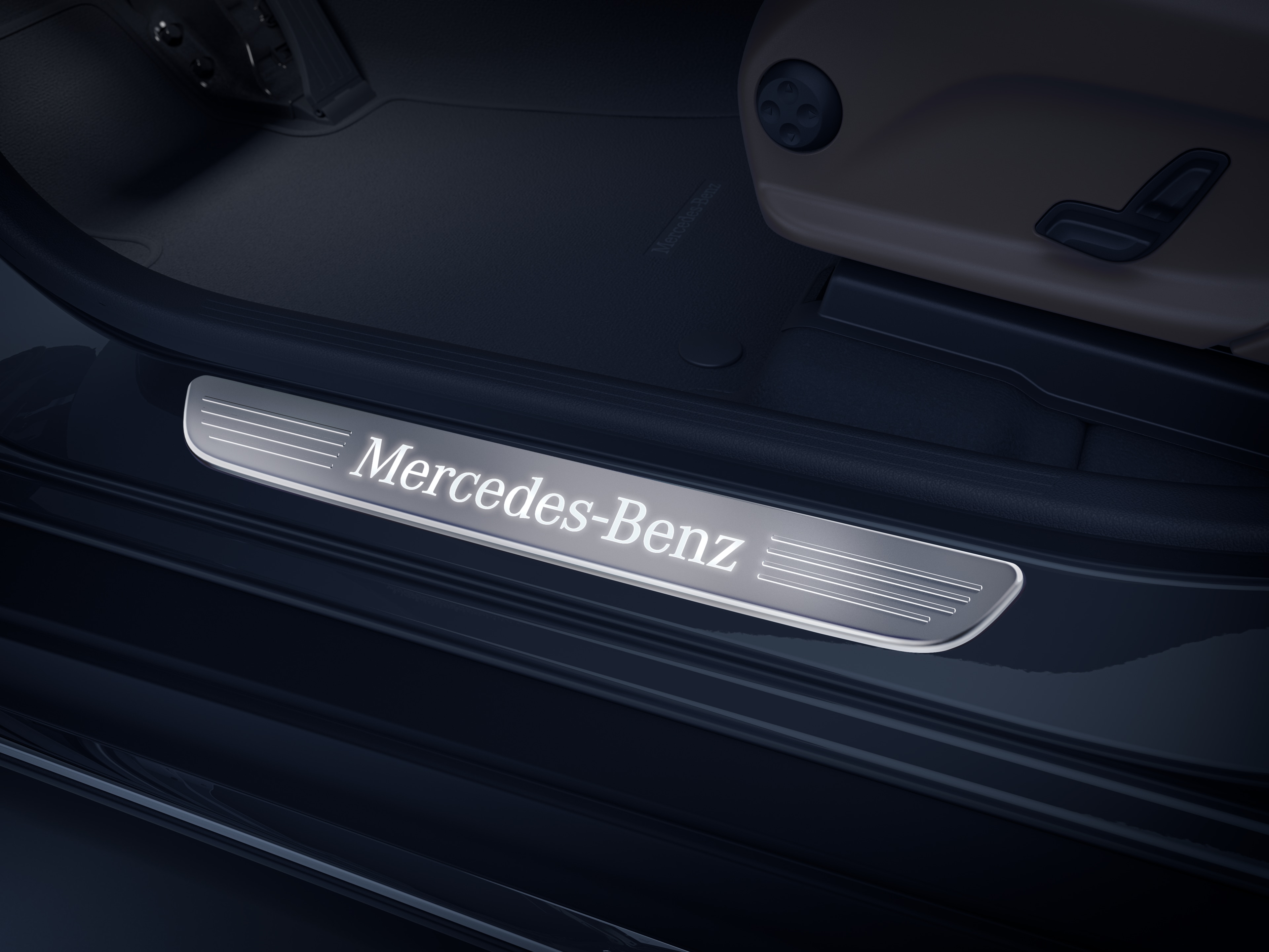 Utbytbart skydd för belyst instegslist, Mercedes-Benz, fram, 1 st. - Rostfritt stål, silverfärg
