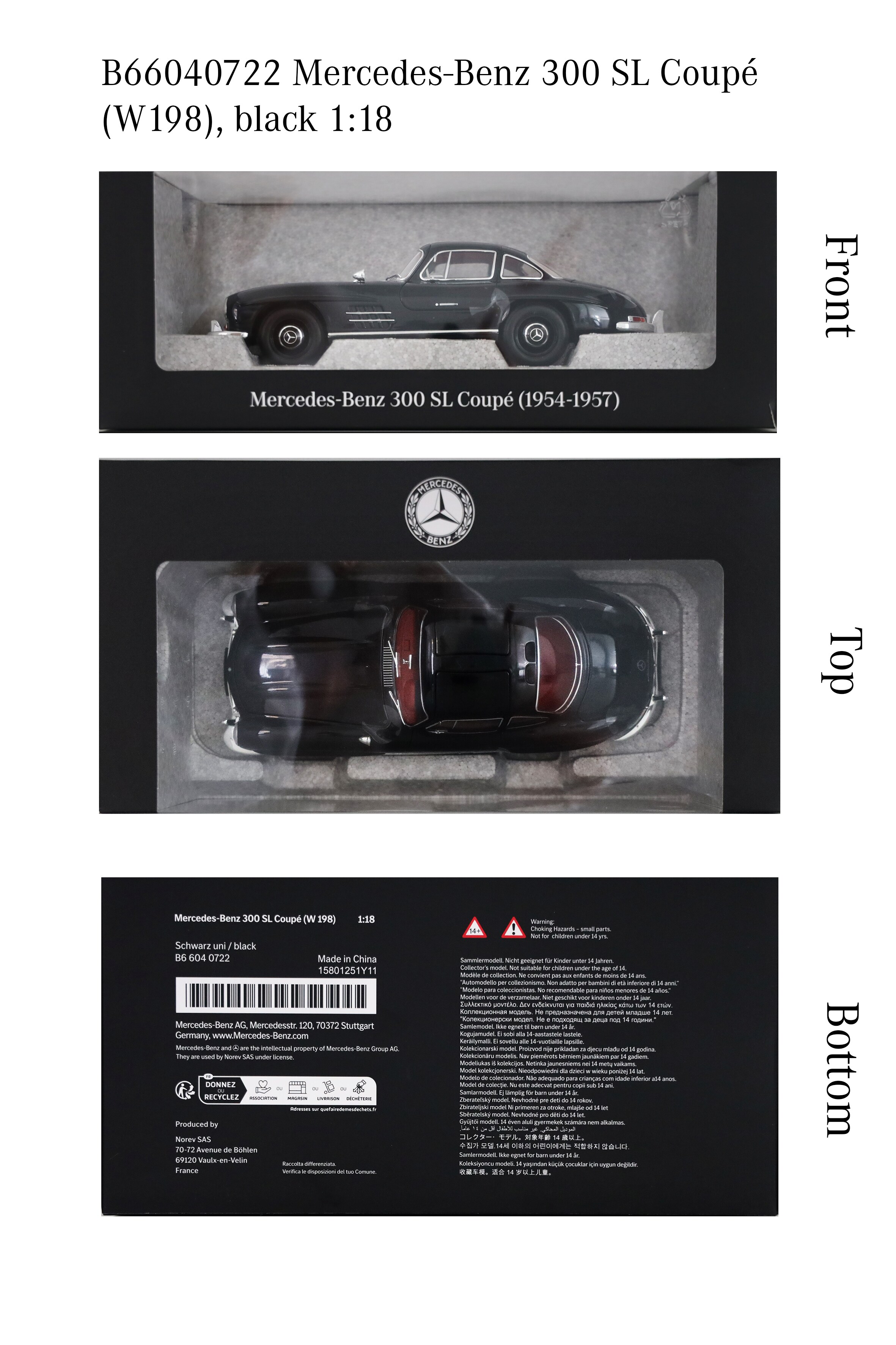 300 SL Coupé (1954–1963) W 198 - svart, Norev, 1:18