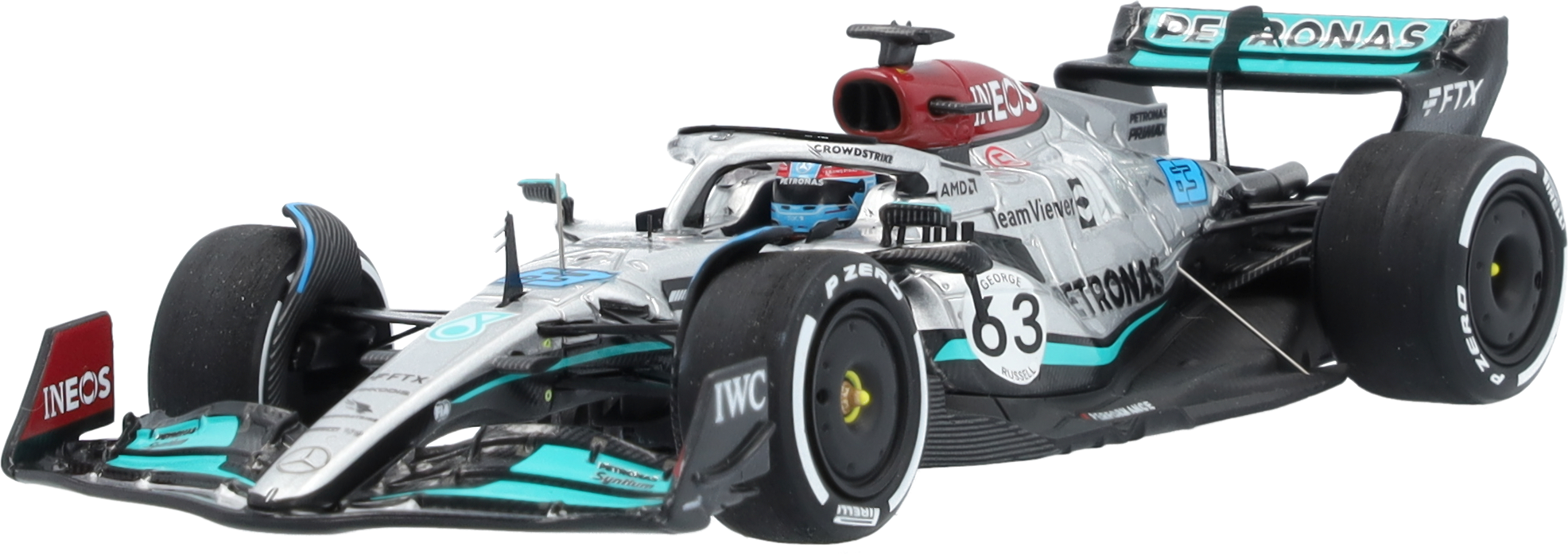 MERCEDES AMG PETRONAS Formula One™ Team, George Russell, Säsongen 2022 - silverfärg / petronasgrön / svart, Minimax, 1:43