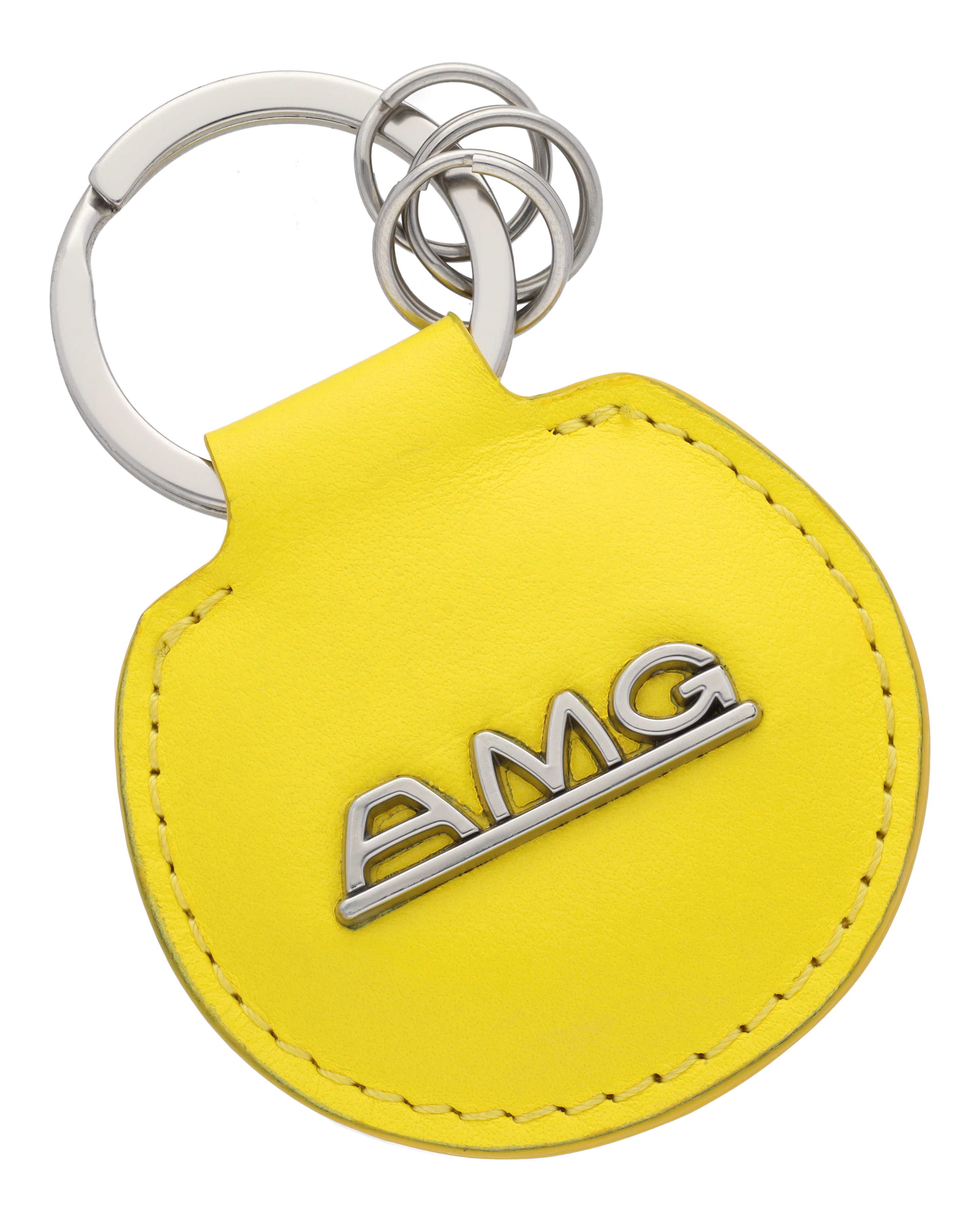 AMG nyckelring, Classic - gul / silverfärg, Nötskinn / Rostfritt stål