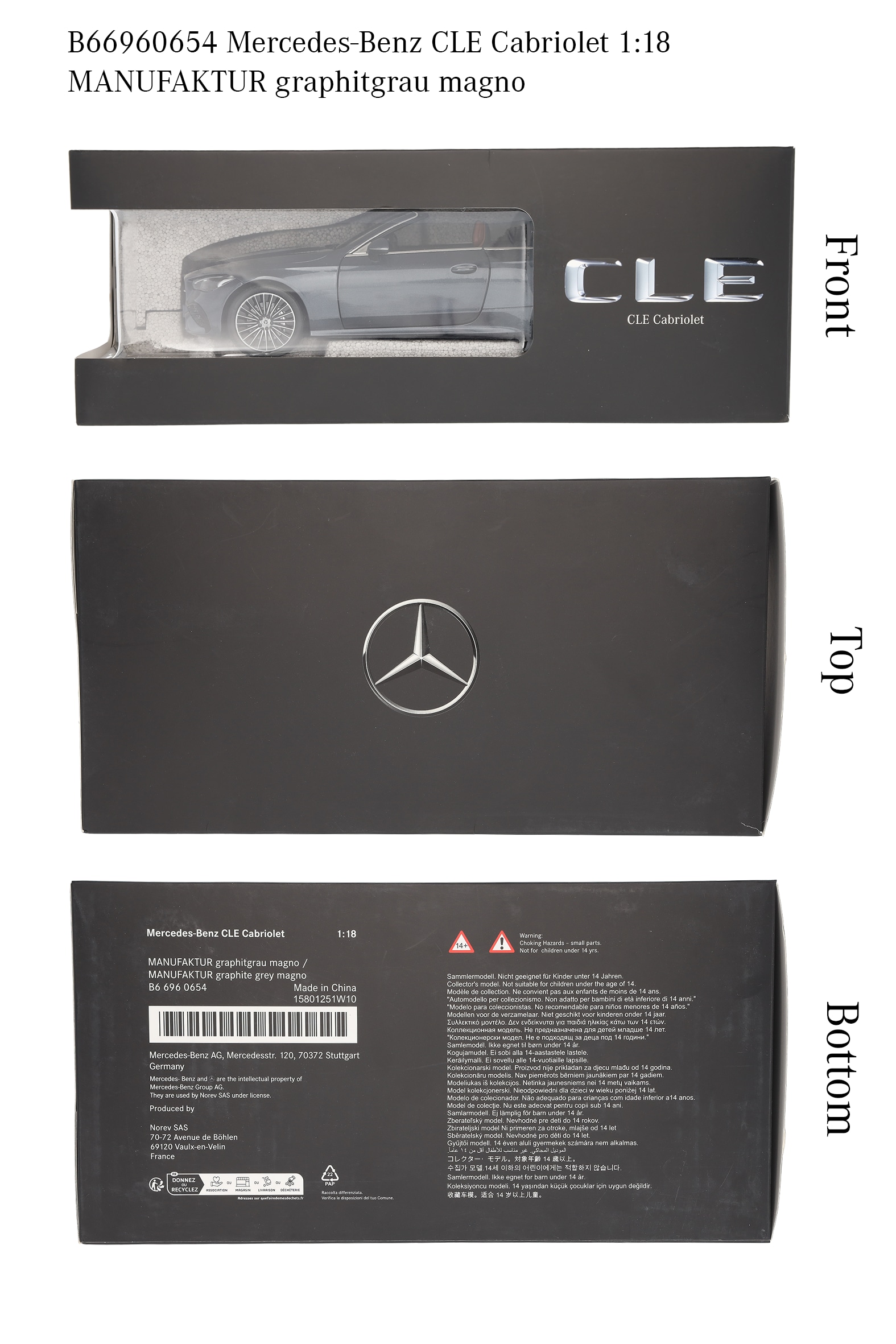 CLE Cabriolet, AMG Line, A236 - grafitgrå, Norev, 1:18