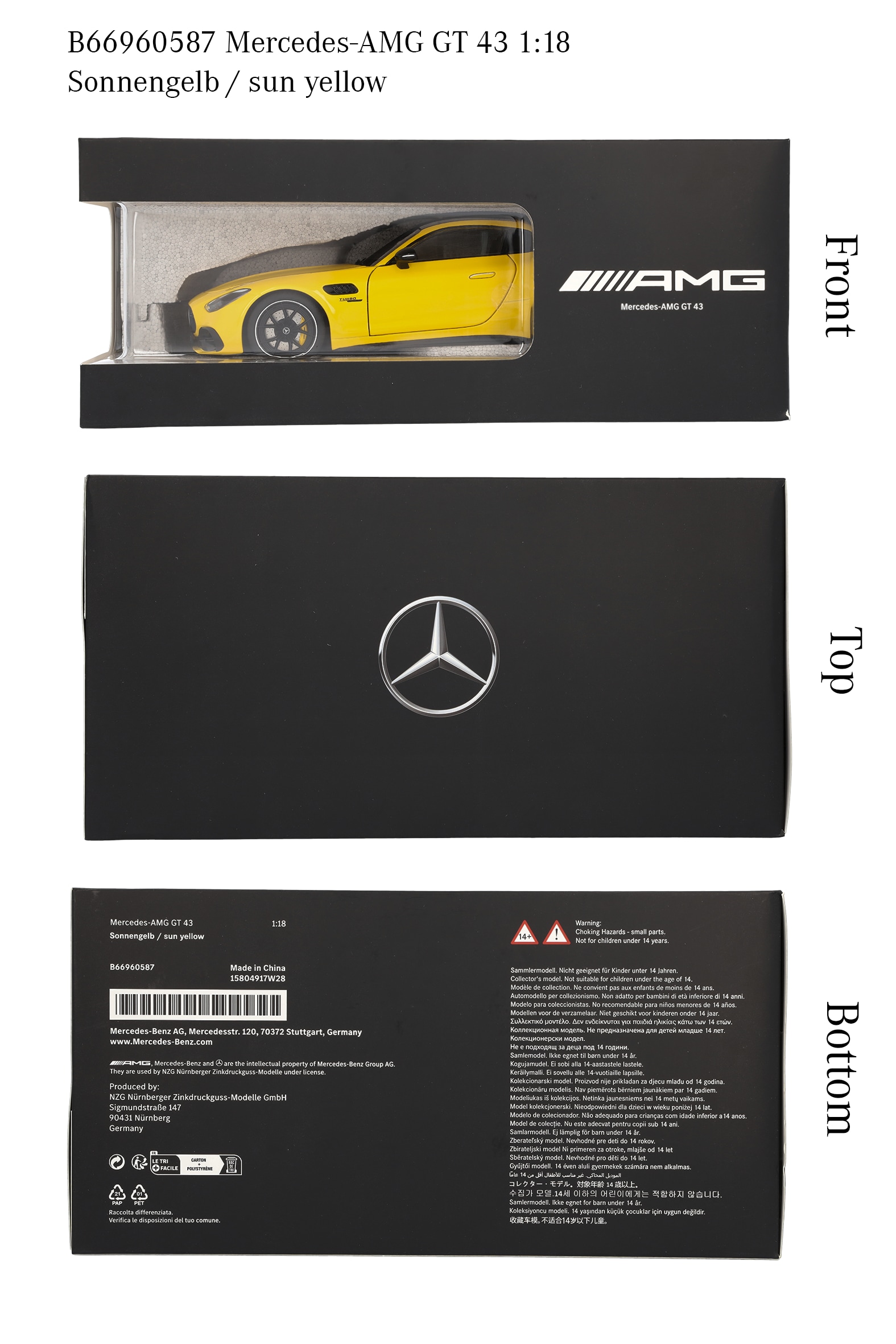 Mercedes-AMG GT 43 - solgul, NZG, 1:18