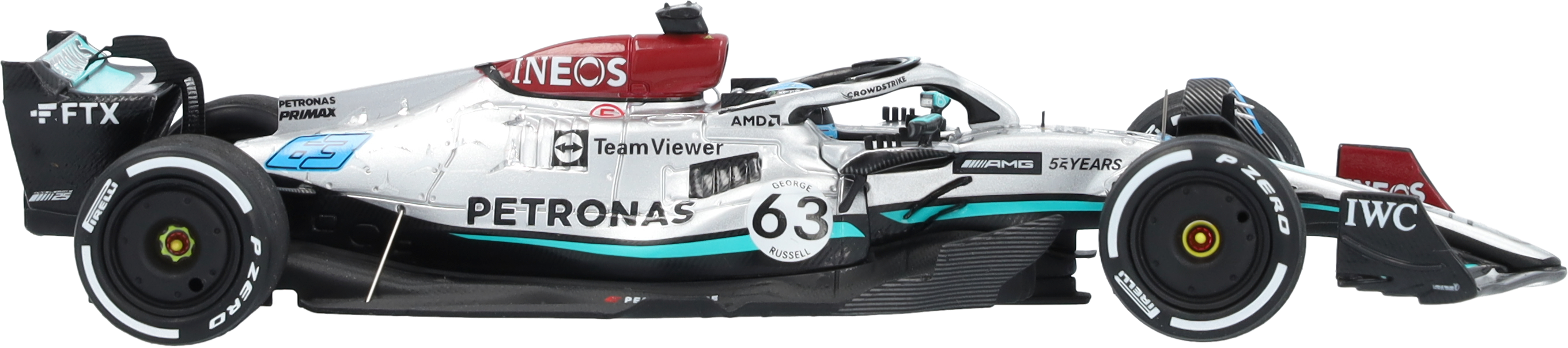 MERCEDES AMG PETRONAS Formula One™ Team, George Russell, Säsongen 2022 - silverfärg / petronasgrön / svart, Minimax, 1:43