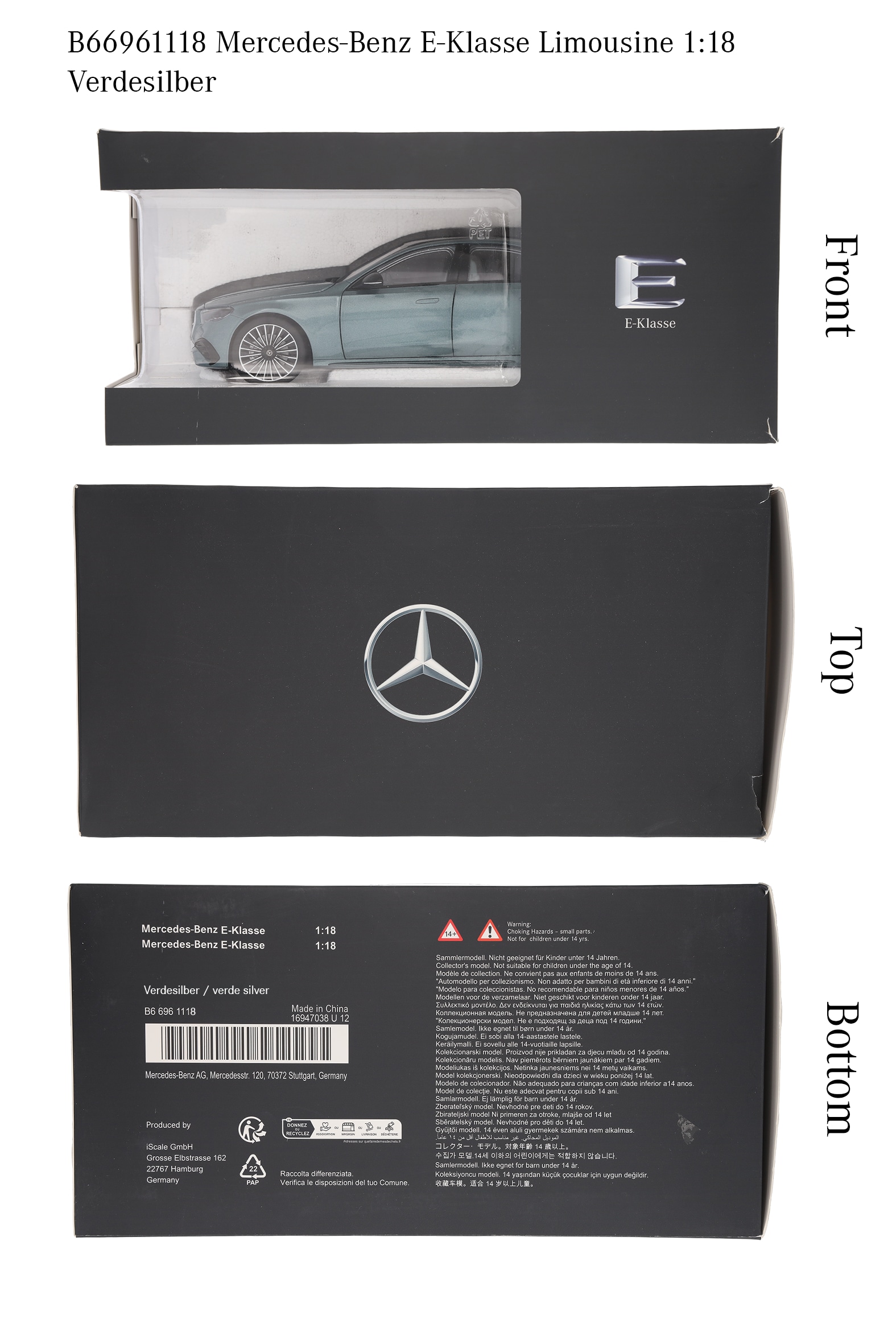 E-Klass, Sedan, AMG Line, W214 - grönsilver, iScale, 1:18