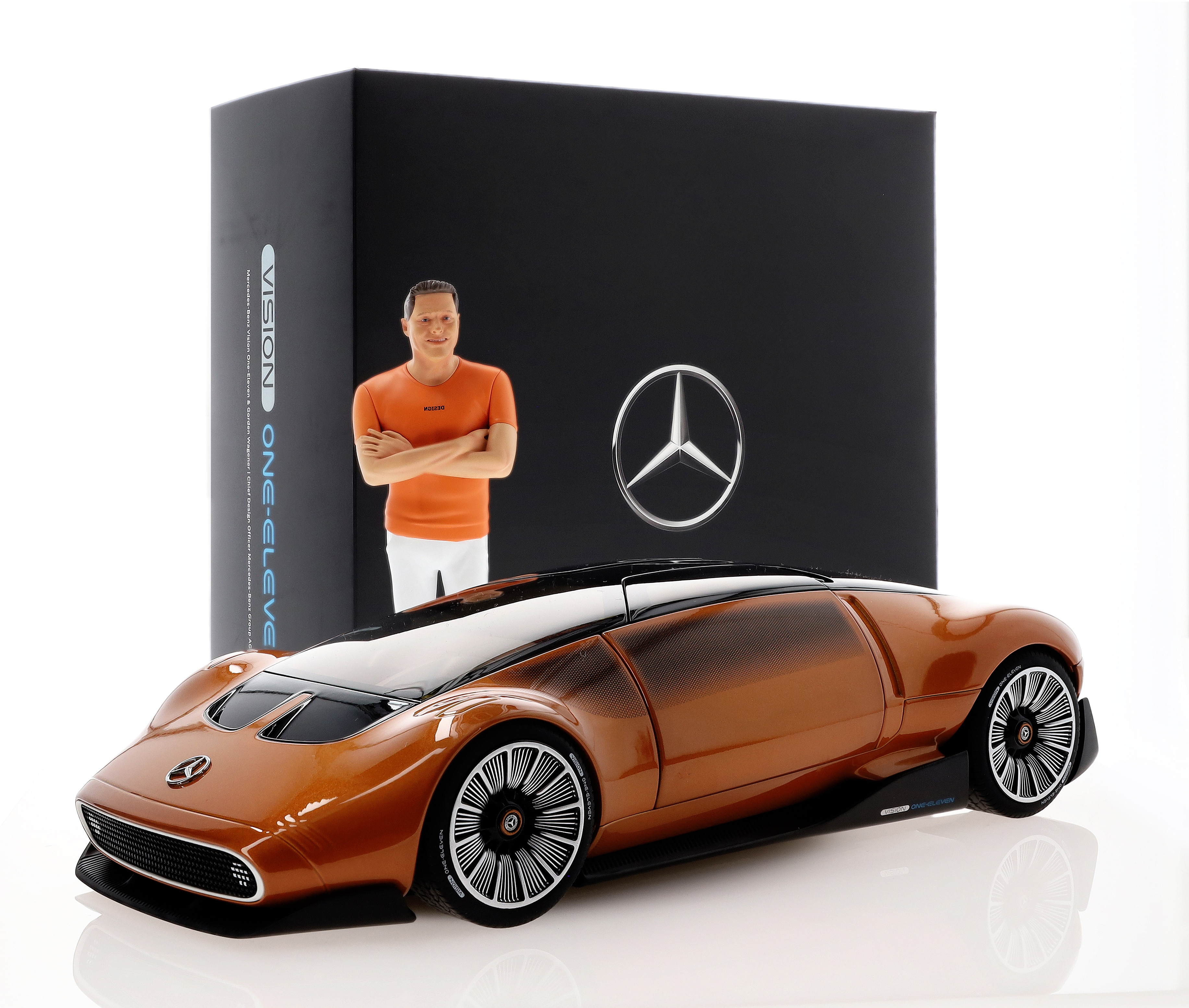 Vision One-Eleven Set med figur, Visningsbil - orange, NZG, 1:18