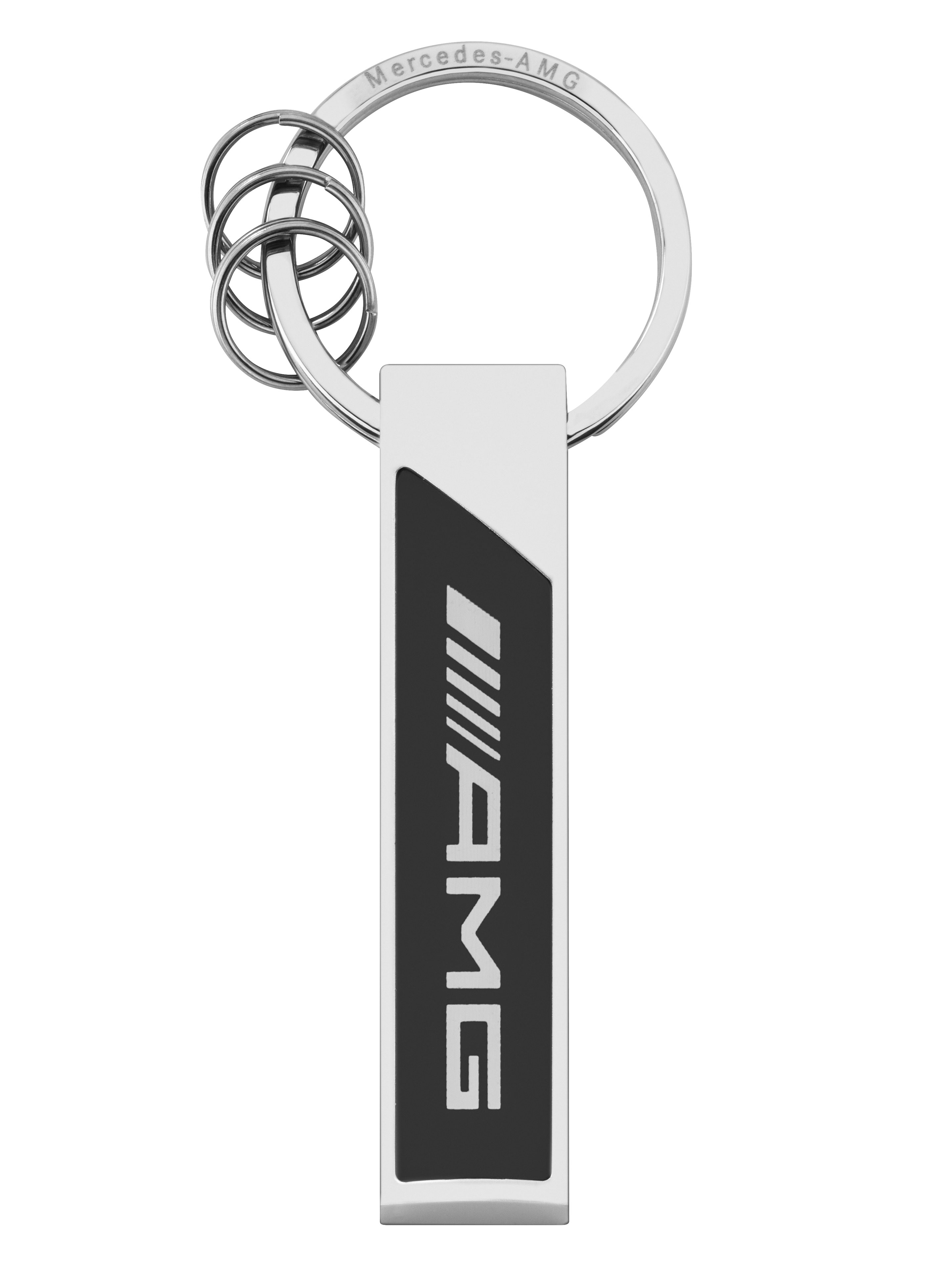 AMG nyckelring, Logotyp - silverfärg / svart / vit, Rostfritt stål