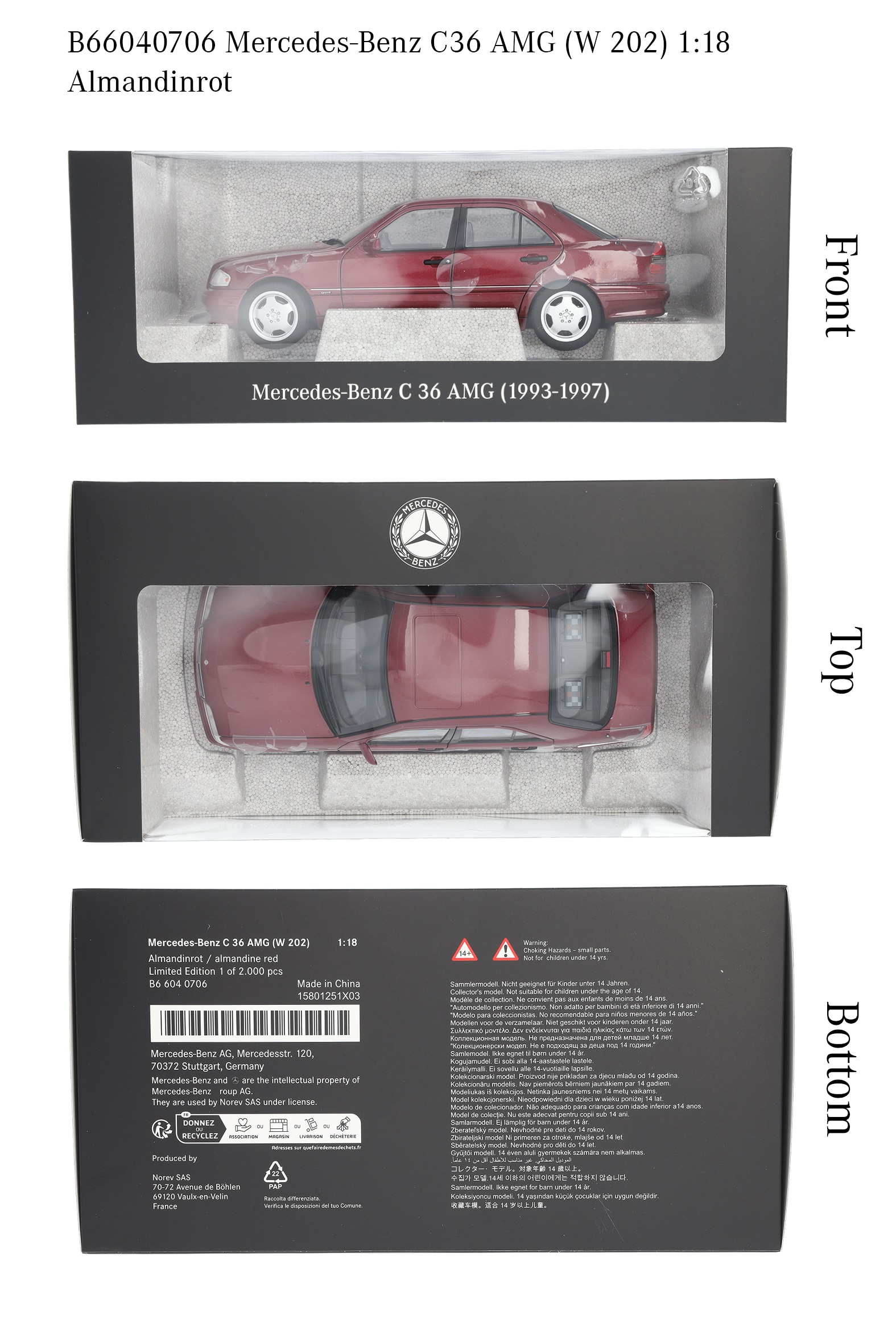 C 36 AMG Sedan W 202 (1993–1997) - almandinröd, Norev, 1:18