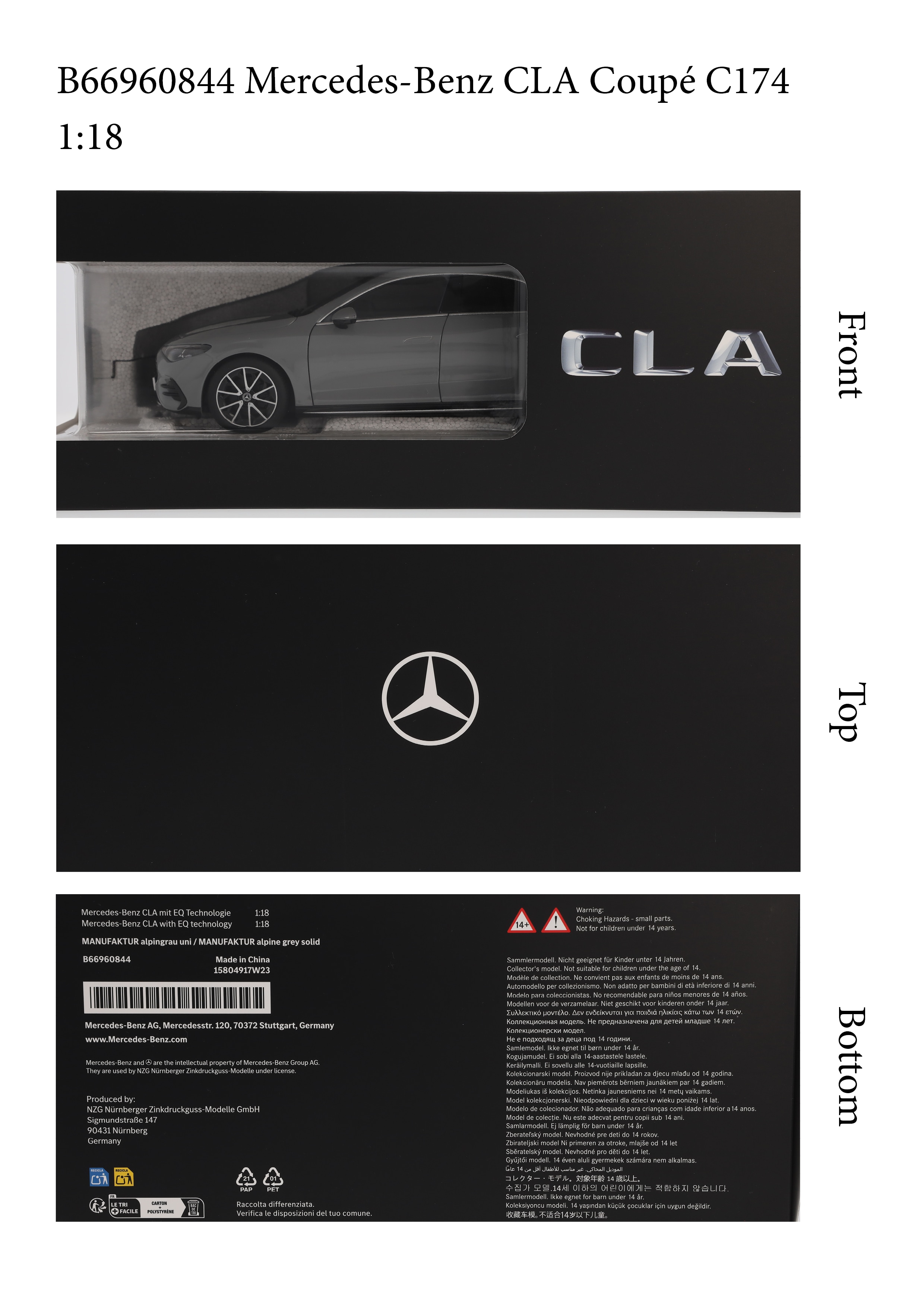 CLA Coupé, C174 - MANUFAKTUR alpingrå solid, NZG, 1:18