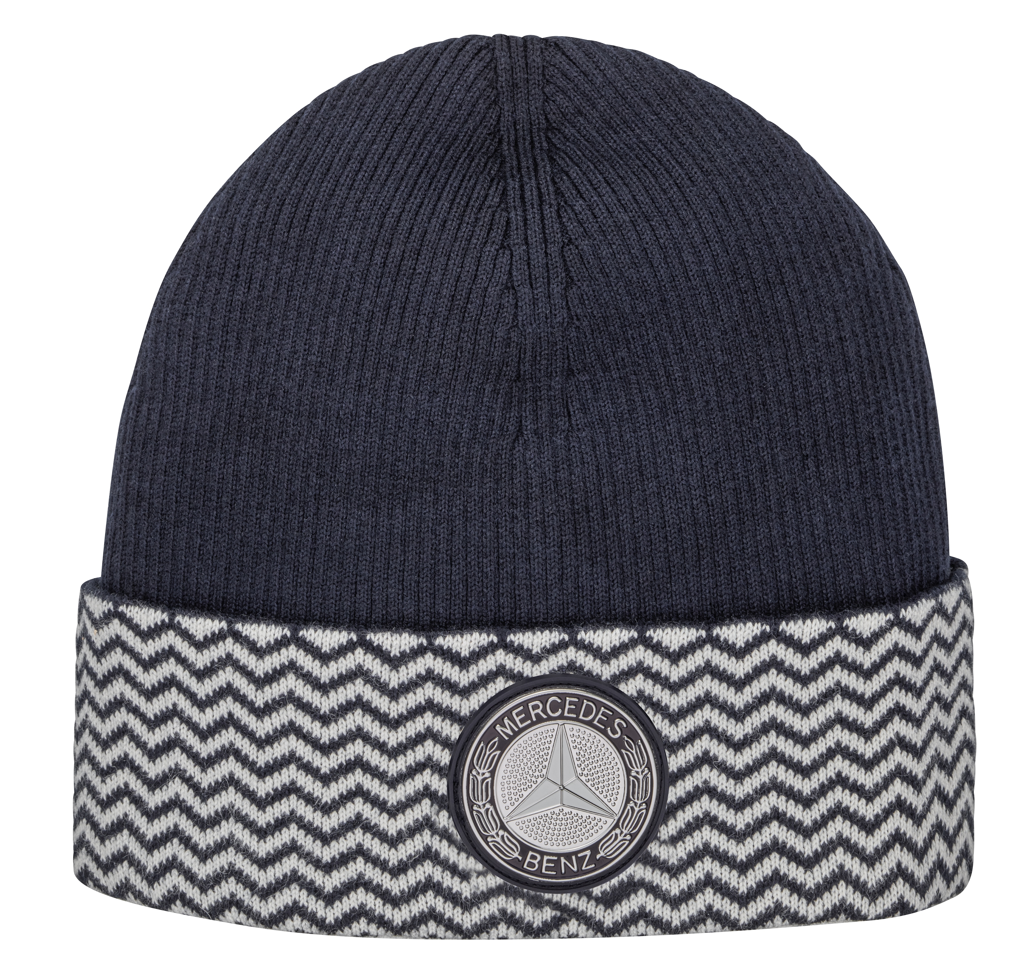 Stickad mössa i unisexmodell - navy, Bomull (ekologisk) / Polyester / Kashmir