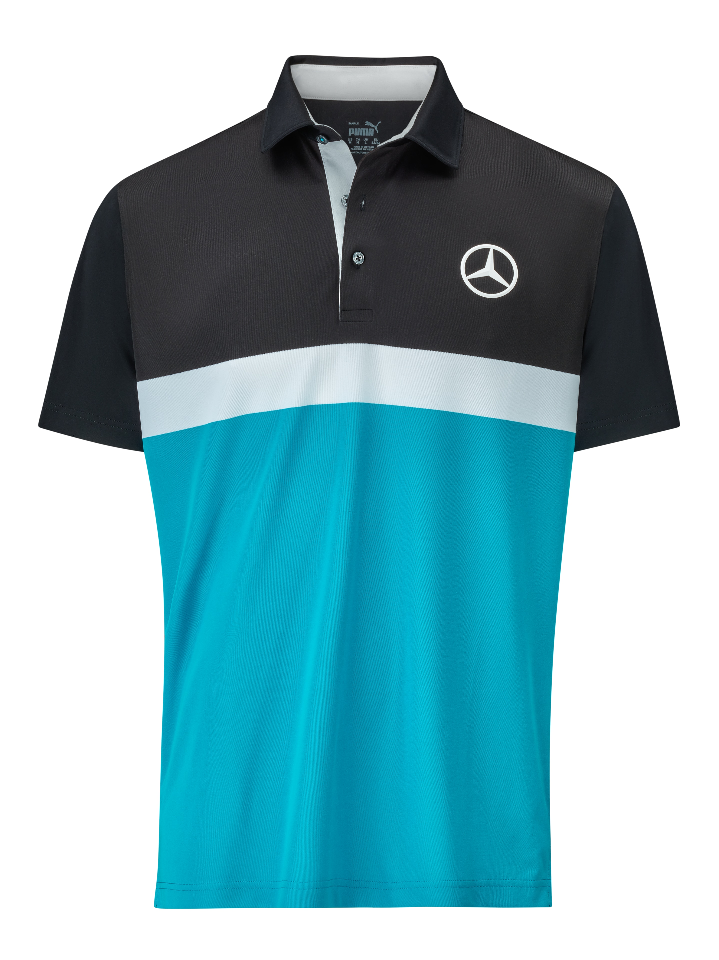 Golfpikétröja herr, Ren färgblock - black / Aqua Blue / white, S