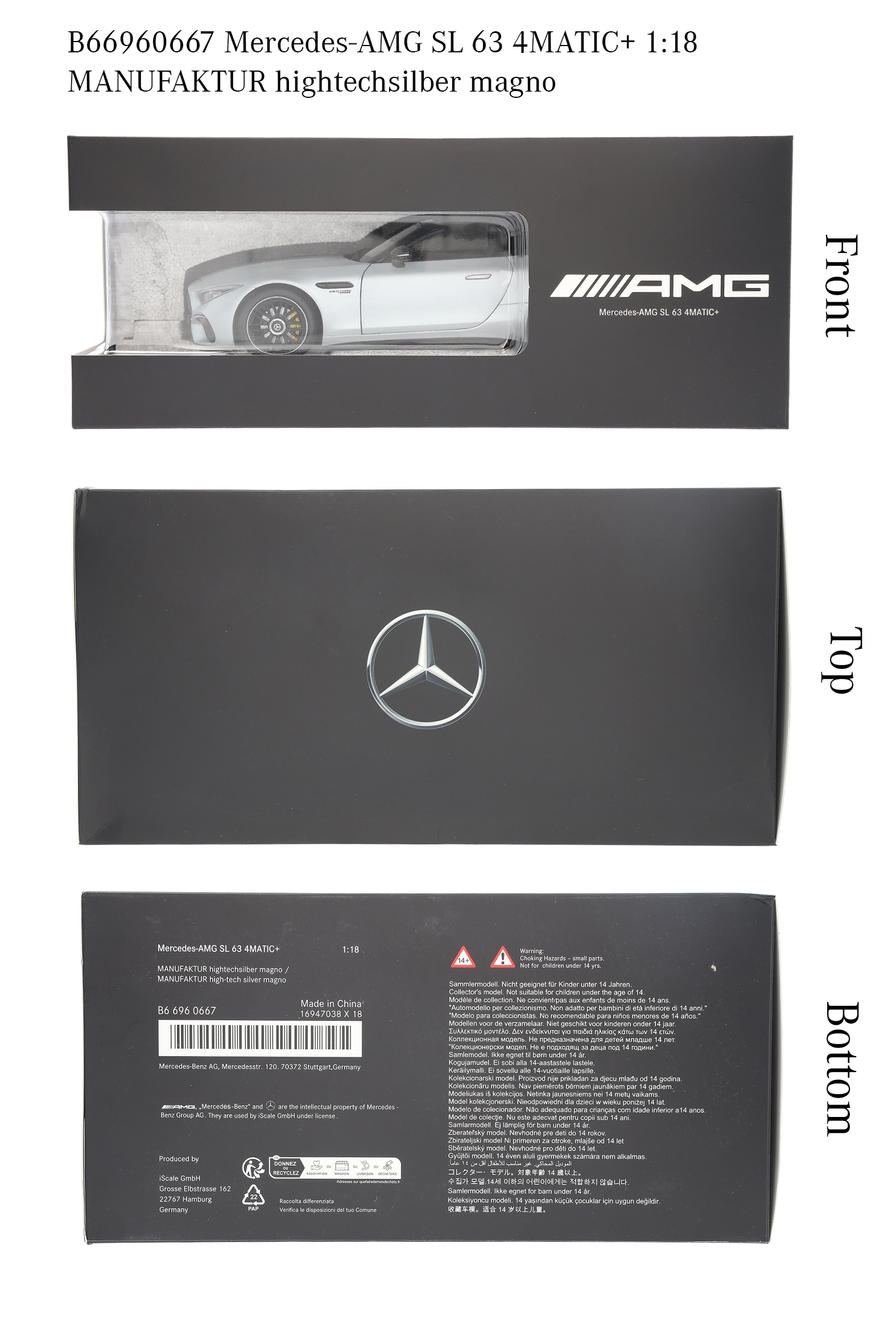 Mercedes-AMG SL 63, Roadster, R232 - MANUFAKTUR hightechsilver magno, iScale, 1:18