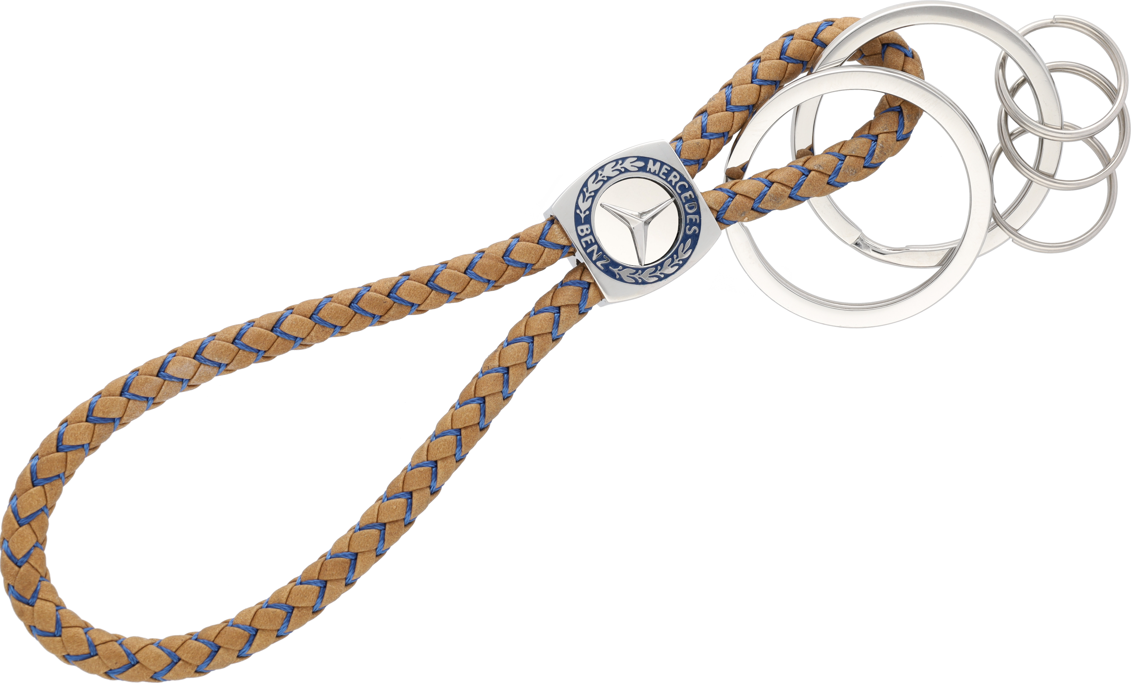 Nyckelringar, CLASSIC, Elegance - konjak / blå, Nötskinn / Nylon / Rostfritt stål, högglanspolerad