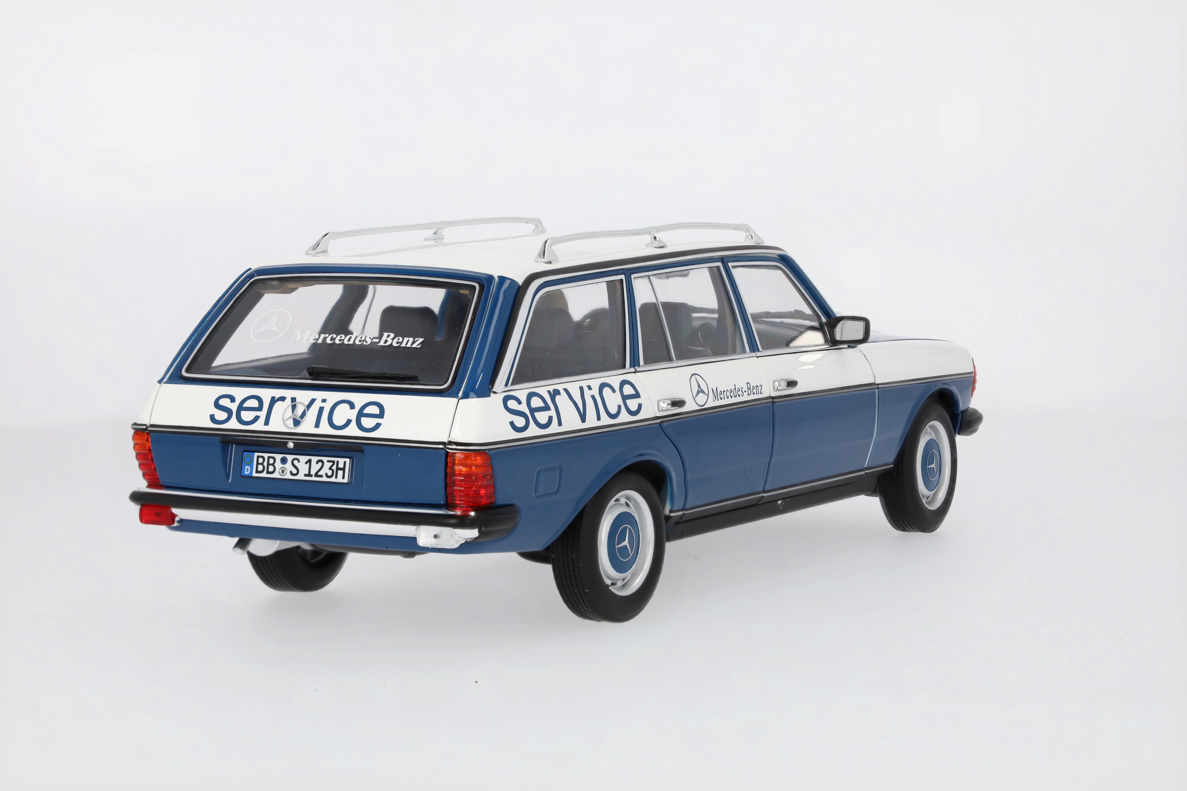 200 Kombi S123 (1980–1985), Servicebil - blå, Norev, 1:18