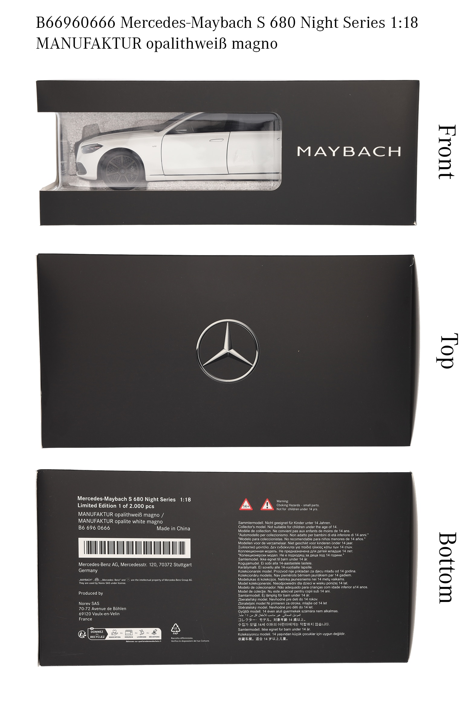 Mercedes-Maybach S 680 4MATIC, Night Series, X223 - MANUFAKTUR opalitvit magno, Norev, 1:18