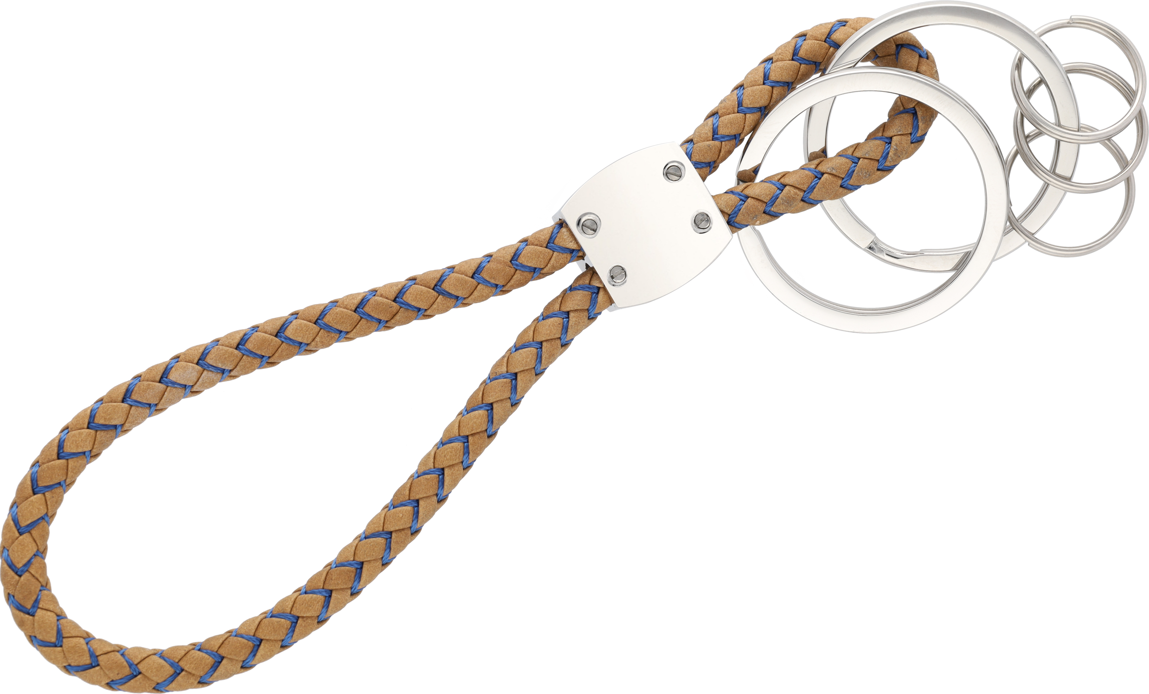 Nyckelringar, CLASSIC, Elegance - konjak / blå, Nötskinn / Nylon / Rostfritt stål, högglanspolerad