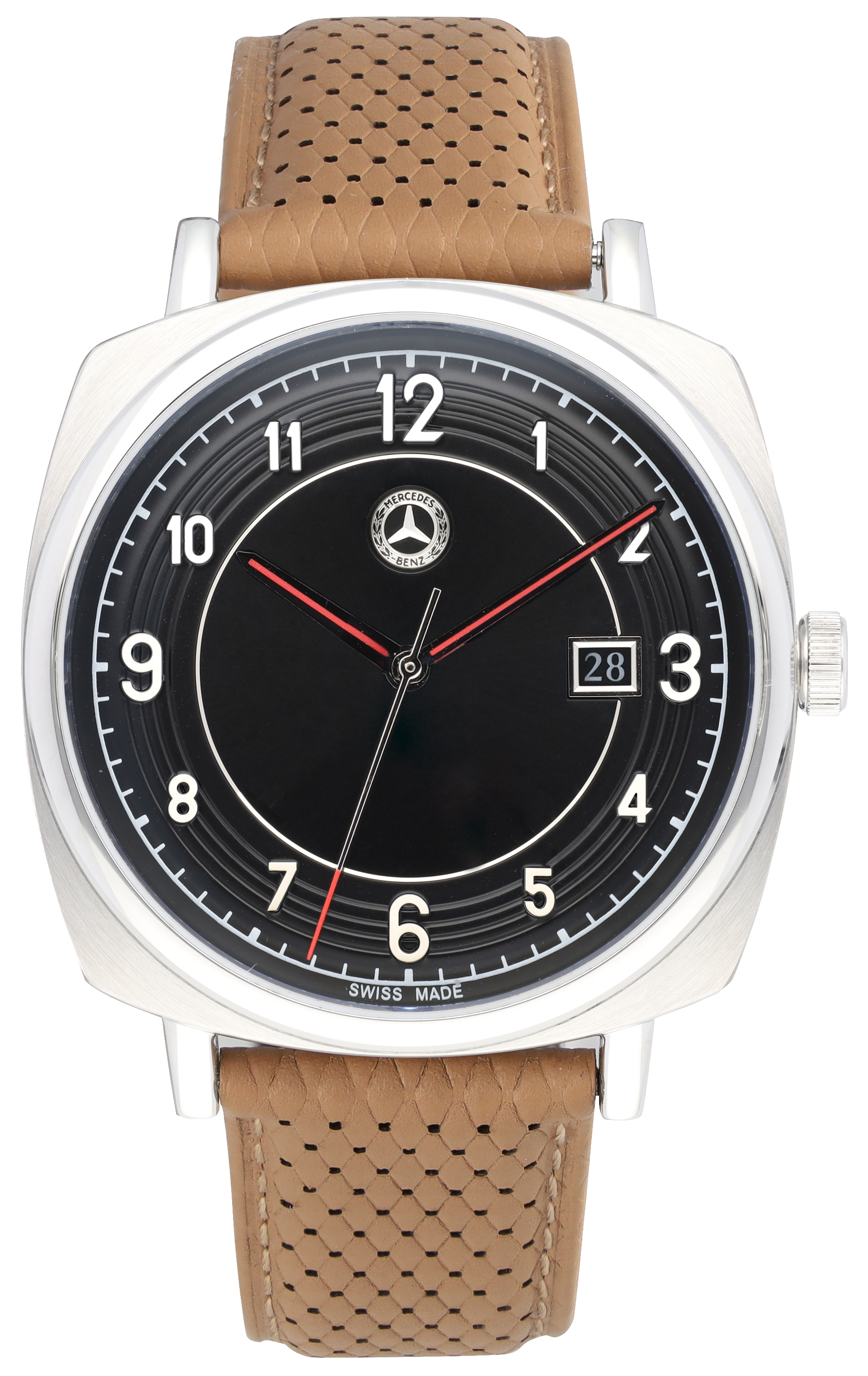 Armbandsur herr, Classic, Pagoda - silverfärg / svart / konjaksbrun, Rostfritt stål / Kalvskinn