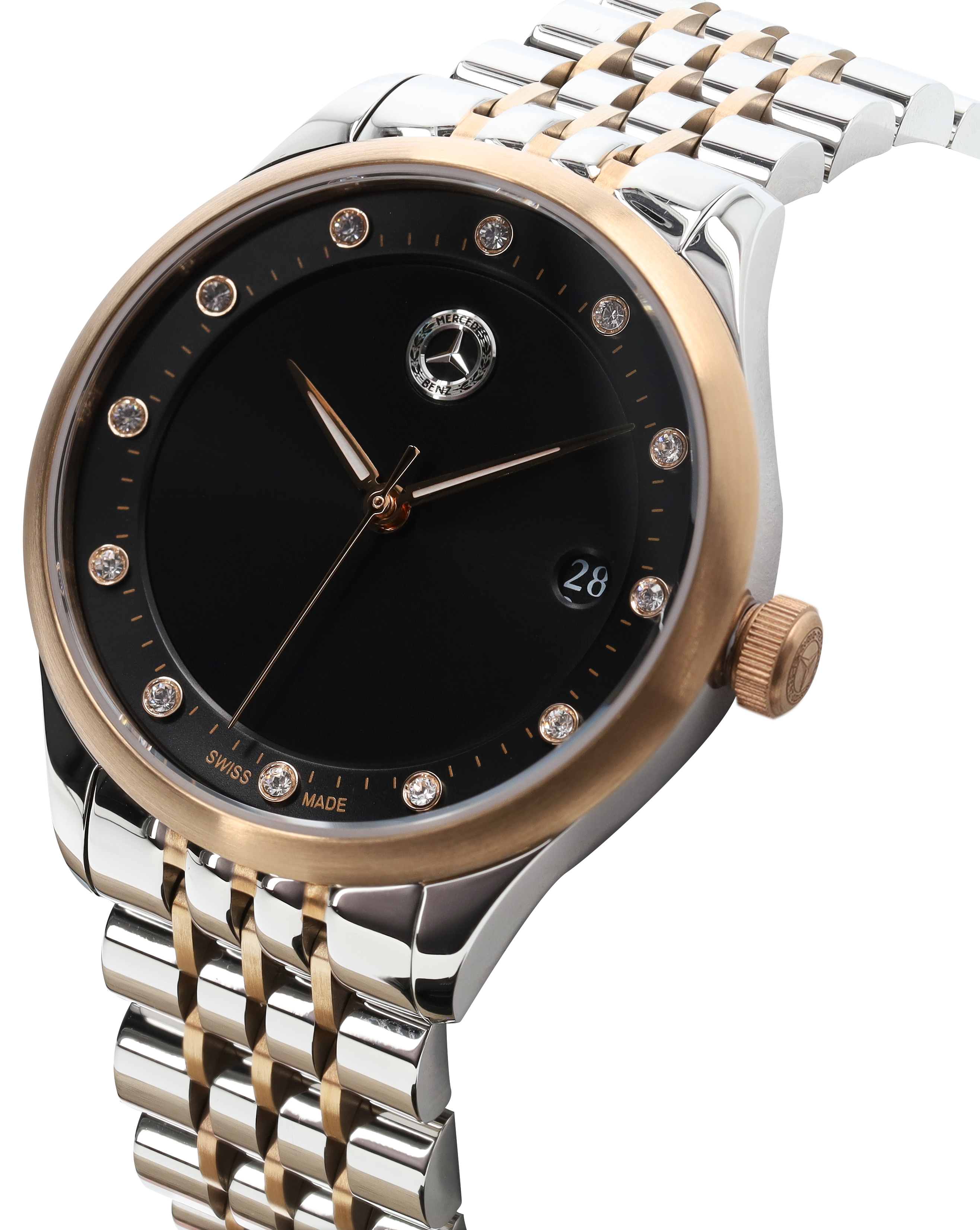 Armbandsur dam, Classic, Elegance - svart / silverfärg / roséguldfärgad, Rostfritt stål