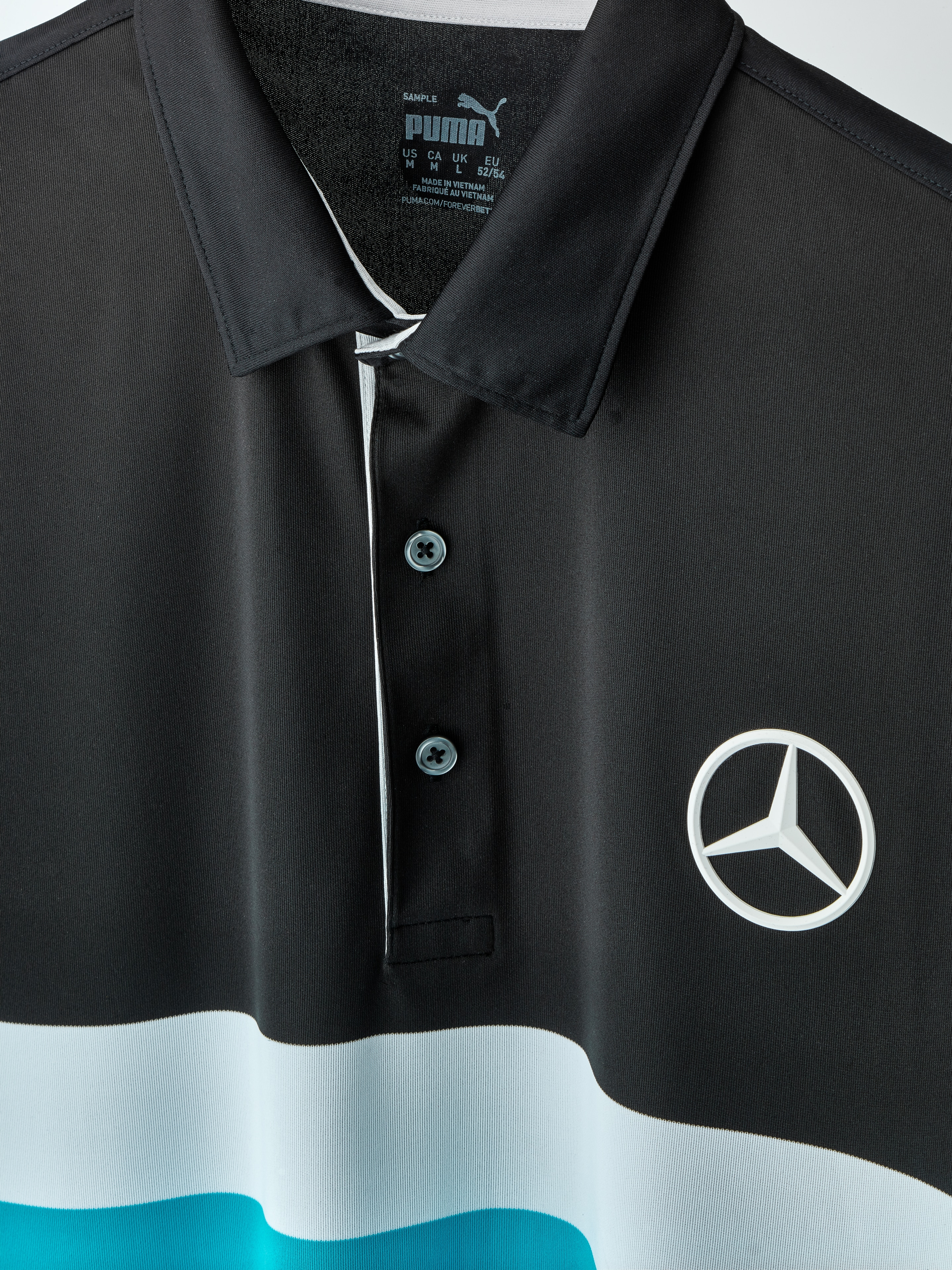 Golfpikétröja herr, Ren färgblock - black / Aqua Blue / white, XXL