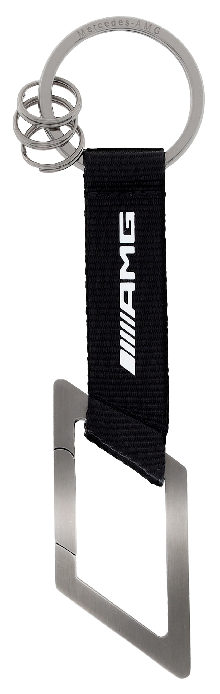 AMG nyckelring, Karbinhake - silverfärg / svart / vit, Rostfritt stål / Nylon, borstad