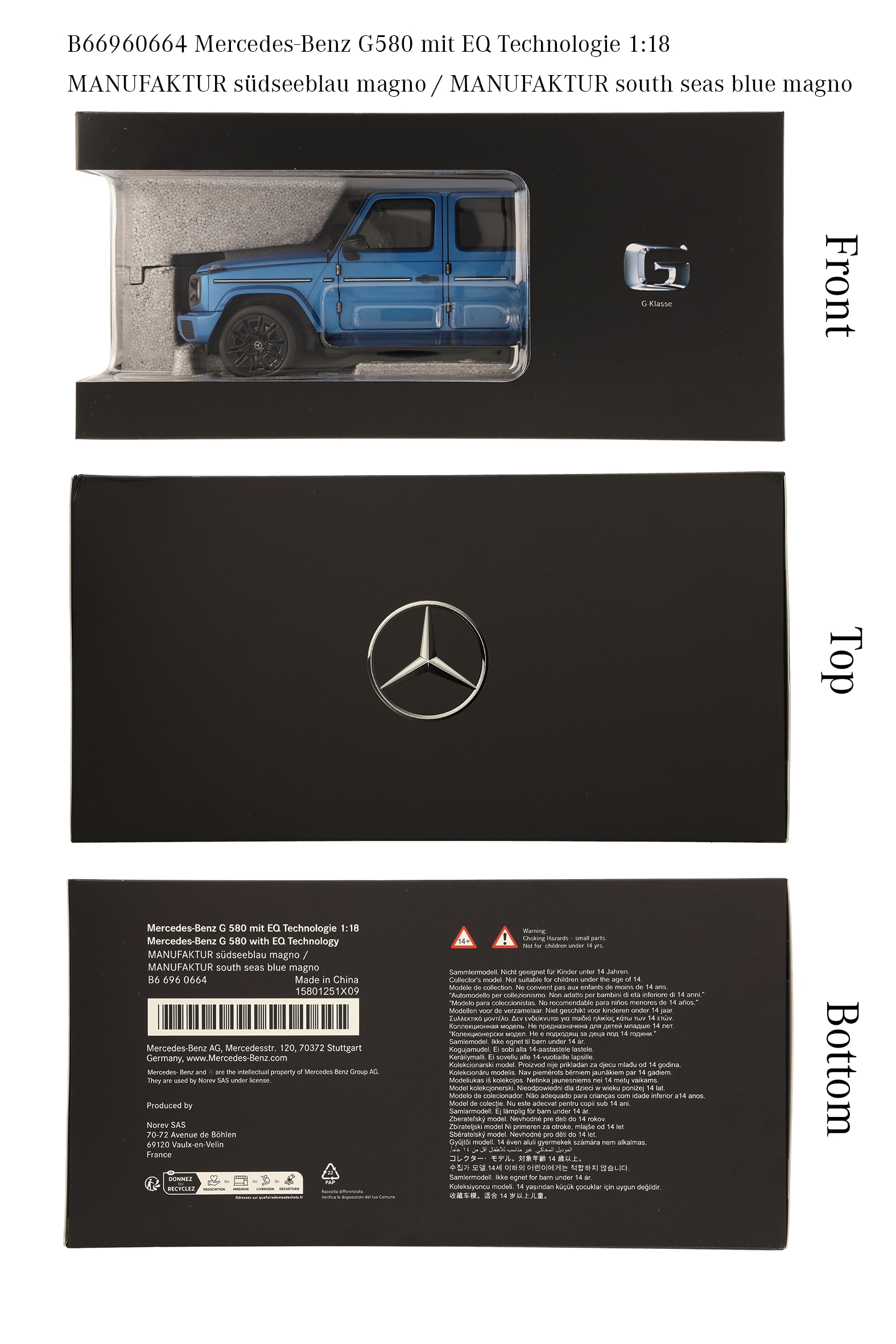 G 580 med EQ-teknik, Terrängbil, AMG Line, N465 - MANUFAKTUR söderhavsblå magno, Norev, 1:18