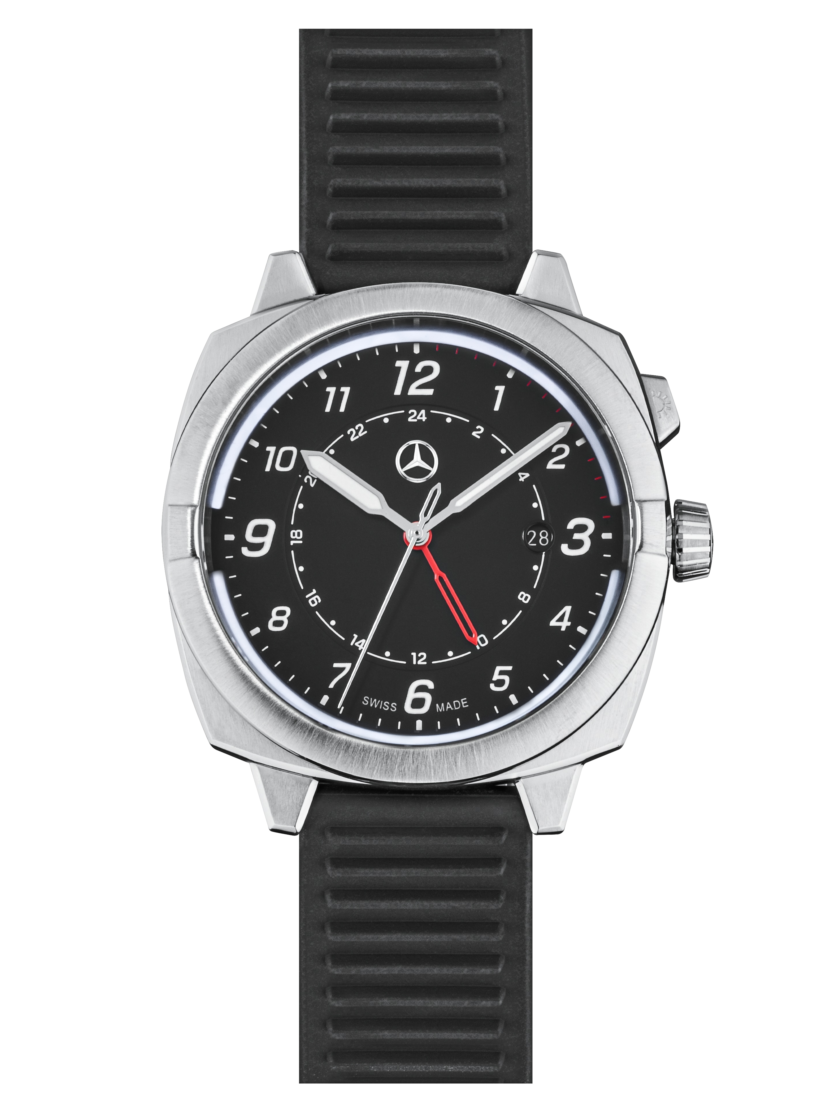 Armbandsur herr, Mercedes-Benz, G-Klass - svart / silverfärg / röd, Rostfritt stål / Silikon